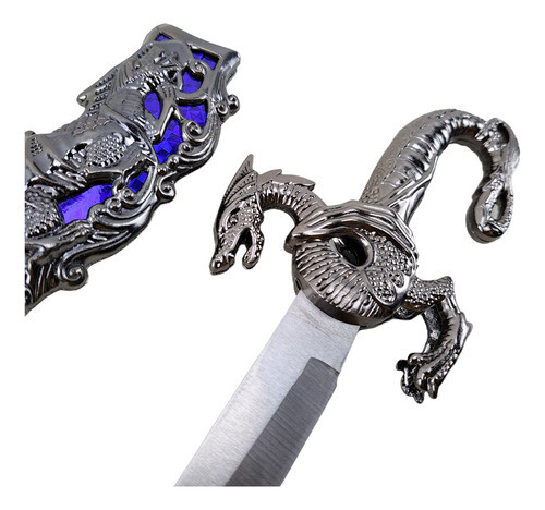Adaga Dragão Bainha Azul Medieval De Aço Colecionável 1