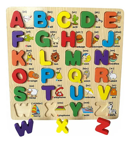 Juego De Encastre Didactico Madera, Mayusculas, Multicolor 1