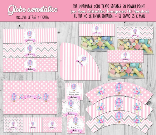 Kit Imprimible Globo Aerostático Nena Textos Editables! 1