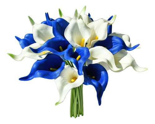 20 Flores Calas Artificiales Mandys Latex  35cm Azul Blanco 0