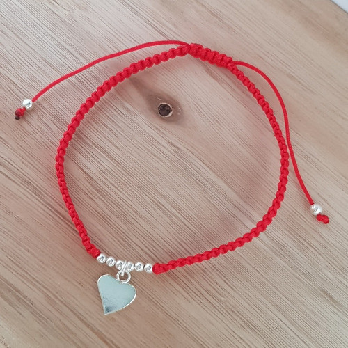Pulsera Phi Phi Regulable Macramé Corazón Bolitas Plata 925 0