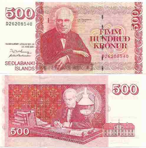 Billete Islandia 500 Kronur Año 2001 Sin Circular 0
