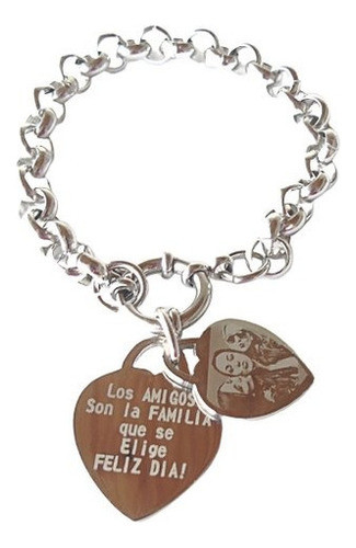 Pulsera Acero Rolo Marinero 9mm Foto Medalla Corazón Dobl 0