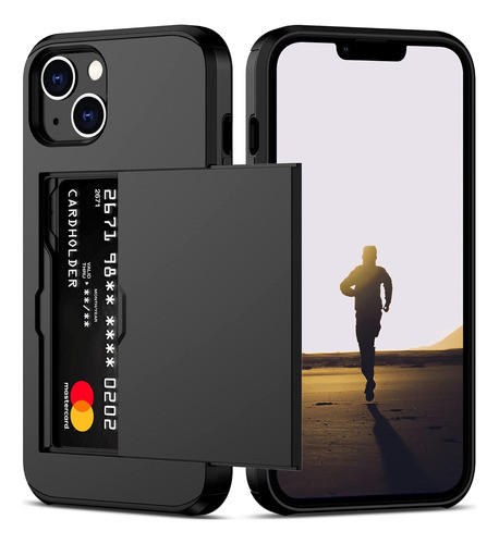 Funda Protectora Para iPhone 13 Con Tarjetero Negro 0