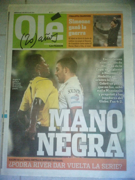 Diario Ole 4 Mayo 2016 Huracan 2 Nacional Medellin 4 0