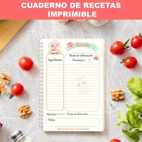 Kit Imprimible Cuaderno De Recetas Editable + 1