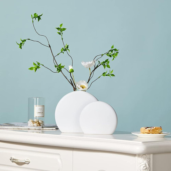 Zens Ceramic Vase Set De 2, Round White Minimalist Home Deco 1
