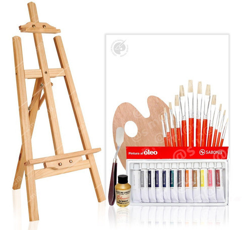 Kit Pinturas Al Oleo, Caballete Pinceles Espátula Y Lienzo 0