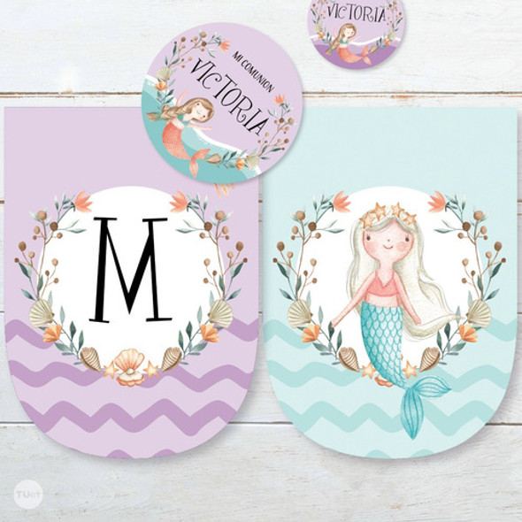 Kit Imprimible Sirenas Acuarela Lila Mint Tukit 1 Kit Imprimible Sirenas Acuarela Lila Mint Tukit 1