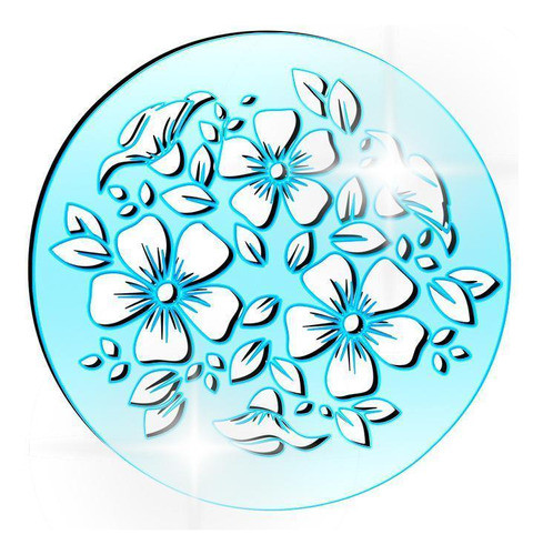 Acrílico Decorativo Azul Circulo Decorado Com Flores 0