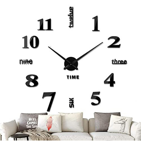 Reloj De Pared Sin Marco Numeros Adhesivos Moderno Negro 0