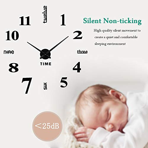 Reloj De Pared Sin Marco Numeros Adhesivos Moderno Negro 1