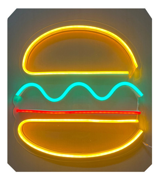Cartel Neón Led Hamburguesa - Base Acrílico 0