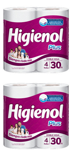 Papel Higiénico Dh Higienol Plus 30mts 4 Rollos (x2) 0