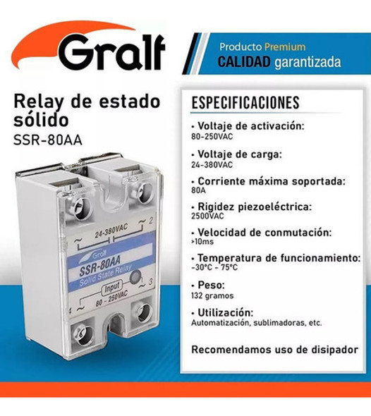 Relé Estado Solido 80-250vac 24-380vac Relay 80a 1