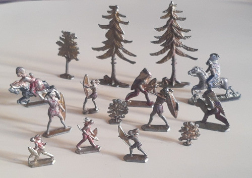 Indios, Árboles Y Choza, Metal Pintado Original, Precio Tota 0