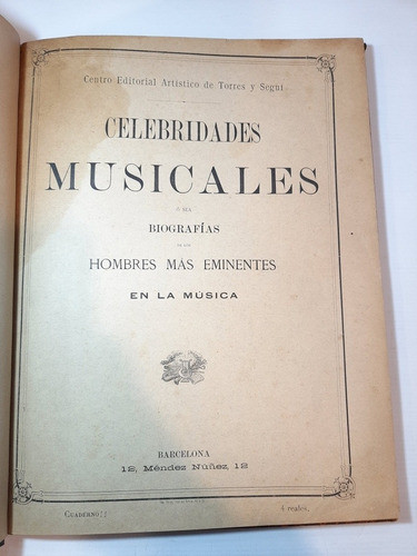 Antiguo Libro Celebridades Musicales Biografías 1886 Ro 1105 0