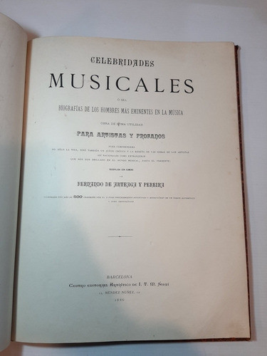 Antiguo Libro Celebridades Musicales Biografías 1886 Ro 1105 1