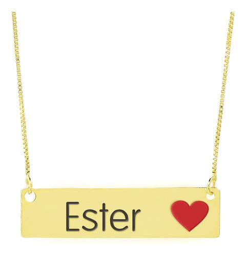 Colar Nome Personalizado Coração Resinado Ester Banhado Ouro 0