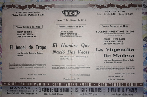 Antiguo Folleto De Cine Y Teatro Fenix Y Arizona 1