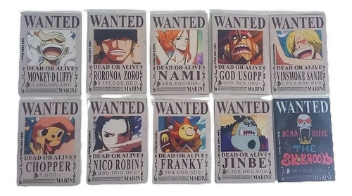 10x Cartel Wanted Mugiwara  One Piece  - Set De Imanes 0