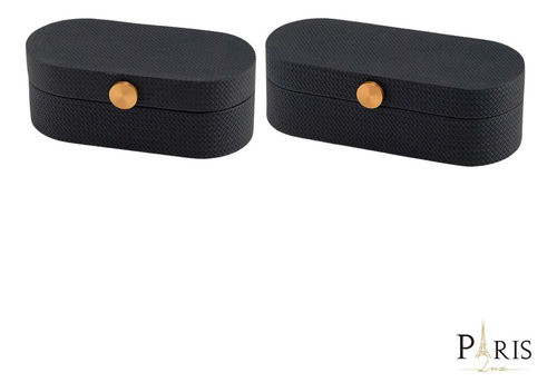 Kit 02 Caixas Decorativas Com Revestimento Em Pu Preto Btc 0