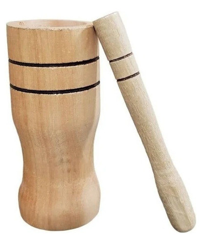 Pilão Com Socador Alho Em Madeira Pronta Entrega Cozinha 0