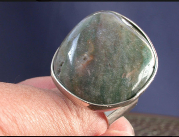 Luli Anillo Enorm Metal Piedra Ágata Verde Importante + Mod 1