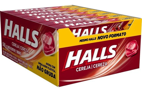 1 Display De Bala Drops Halls Cereja - 21 Unidades 0