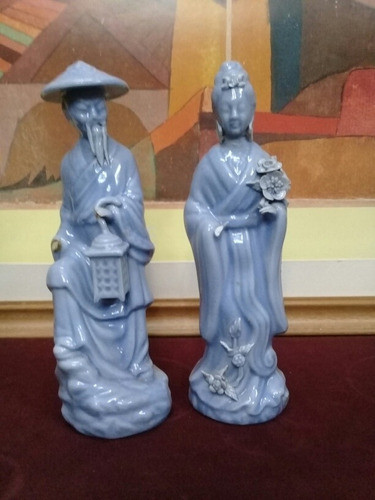Pareja Oriental De Porcelana Con Detalles 0
