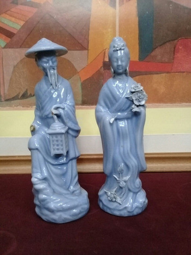 Pareja Oriental De Porcelana Con Detalles 1