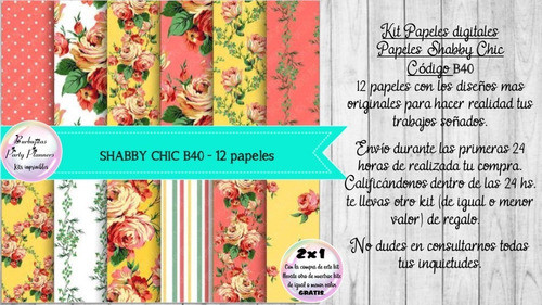 Papeles Digitales Shabby Chic Vintage Damasco Y Amarillo B40 1