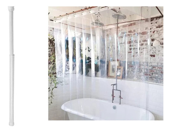 Kit Varão Banheiro 135 A 148cm Com Cortina Box Transparente 0