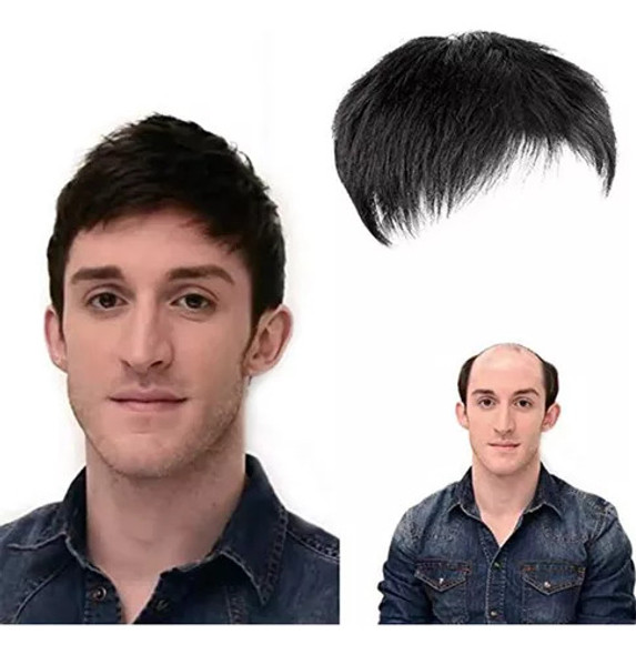 Humano Masculino Perucas Clip Em Postiços Topper De Cabelo 0