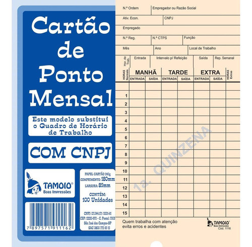 Livro Ponto Cartao Palha (henry) C/cnpj 1