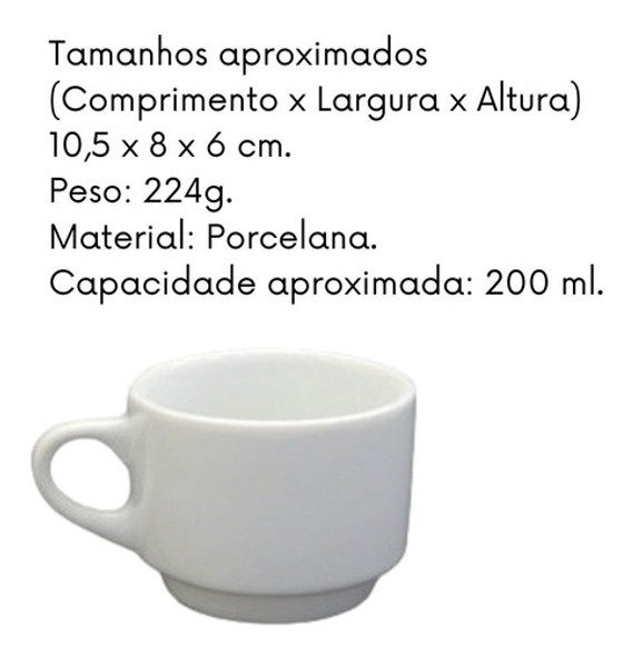 6 Peças Xícara Chá Hotel S/pires 200ml Referencia 23 1
