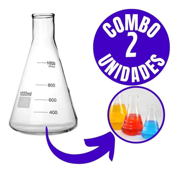 Erlenmeyer Vidro Boro 1.000ml Combo Com 2 Unidades Promoção 1