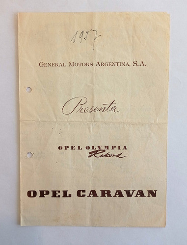 Folleto Publicitario Concesionaria - Opel Olympia 1957 0