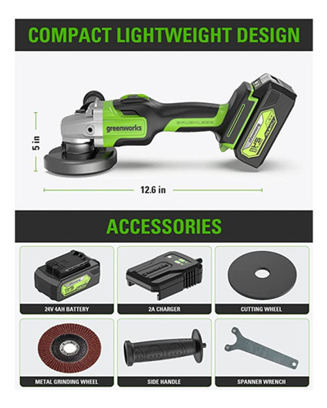 Greenworks Amoladora Angular De 24 V Sin Escobillas Sin Cab. 1