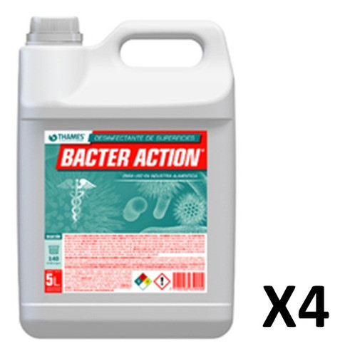 Bacter Action Amonio Cuaternario Bactericida 5 Lts X4 Neutro 1