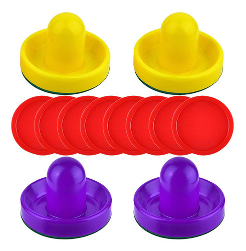 4 Empurradores De Hóquei De Ar E 8 Discos Amarelo E Violeta 0