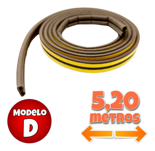 Burlete Adhesivo Goma Puerta Ventana 5,2mt Modelo D Marrón 0