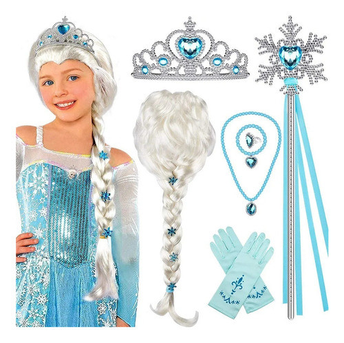 Peruca Elsa Frozen Cosplay Fantasy Girl Infant 7 Peças. 0
