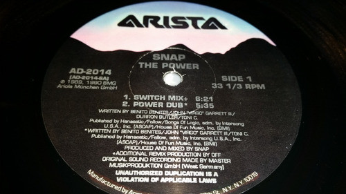 Snap The Power Vinilo Maxi Tapa Blanca Usa 1990 Muy Bueno 1