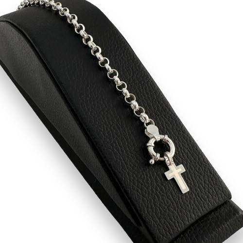 Pulsera Rolo Plata 925 Dije Cruz Borde Mujer Garantía Reg 0