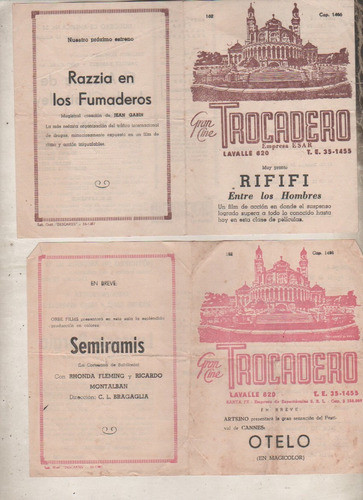 Lote 2 Antiguos Programa Cine - Trocadero -  Año 1957 0