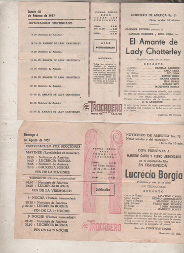Lote 2 Antiguos Programa Cine - Trocadero -  Año 1957 1