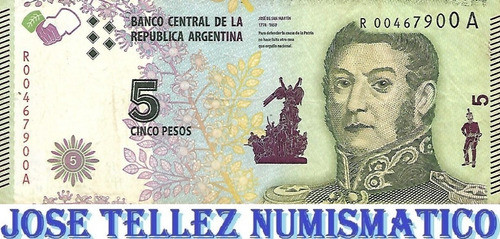 Billete Arg. $ 5 Reposicion 3er Diseño Año 2015 Mb Palermo 0