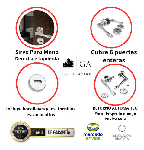 Picaporte Puerta Madera Aluminio Anodizado Limay !! X6 1