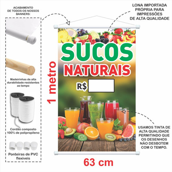 Banner Temos Sucos Naturais Frutas + Caneta 1mx63cm 1 Banner Temos Sucos Naturais Frutas + Caneta 1mx63cm 1